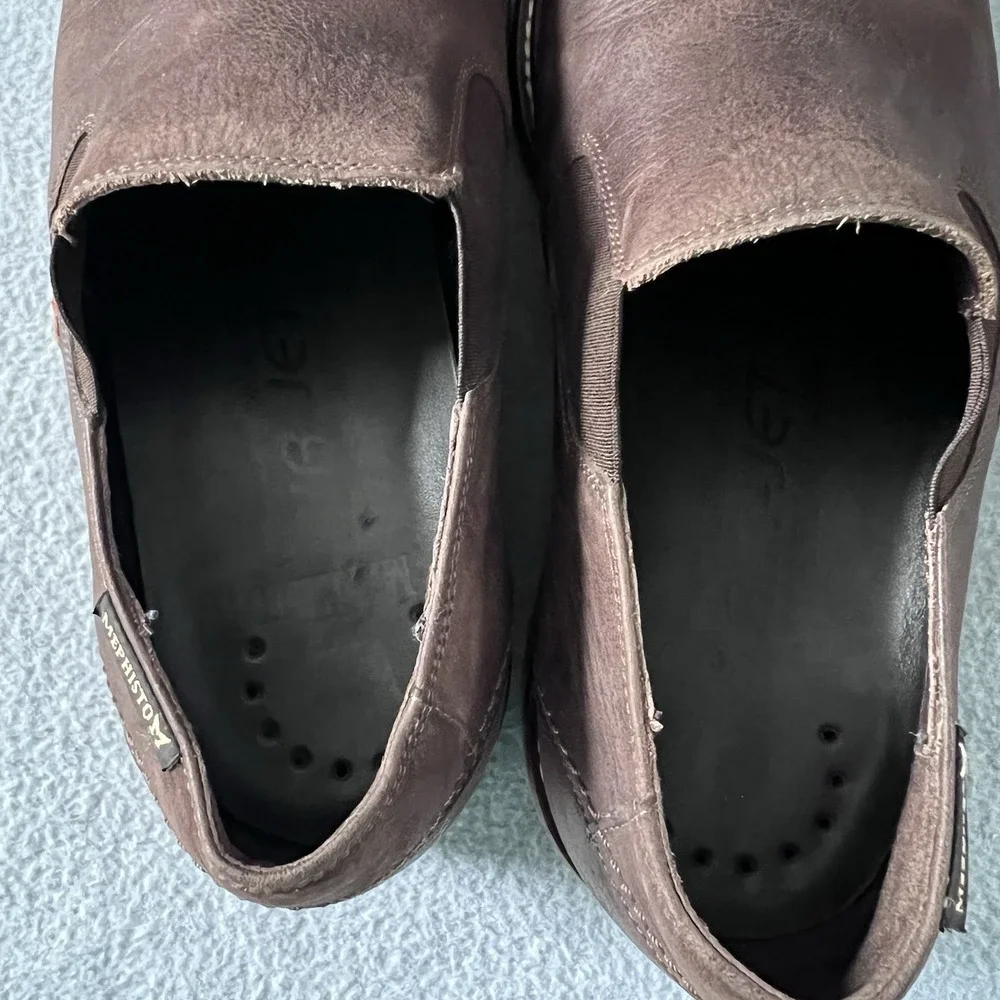 MEPHISTO Men's SIZE 9 Brown Leather Slip Ons Loafers Dress Shoes Shock Absorber‎